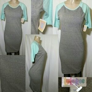 LulaRoe Julia Dress-Gray/Turquoise (M)